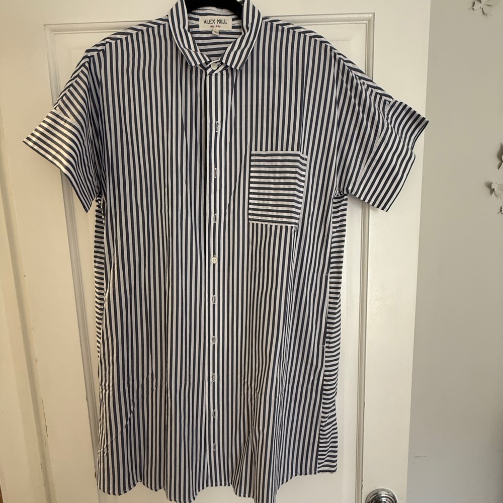 Alex Mill White and Blue Casual Button Down Dress